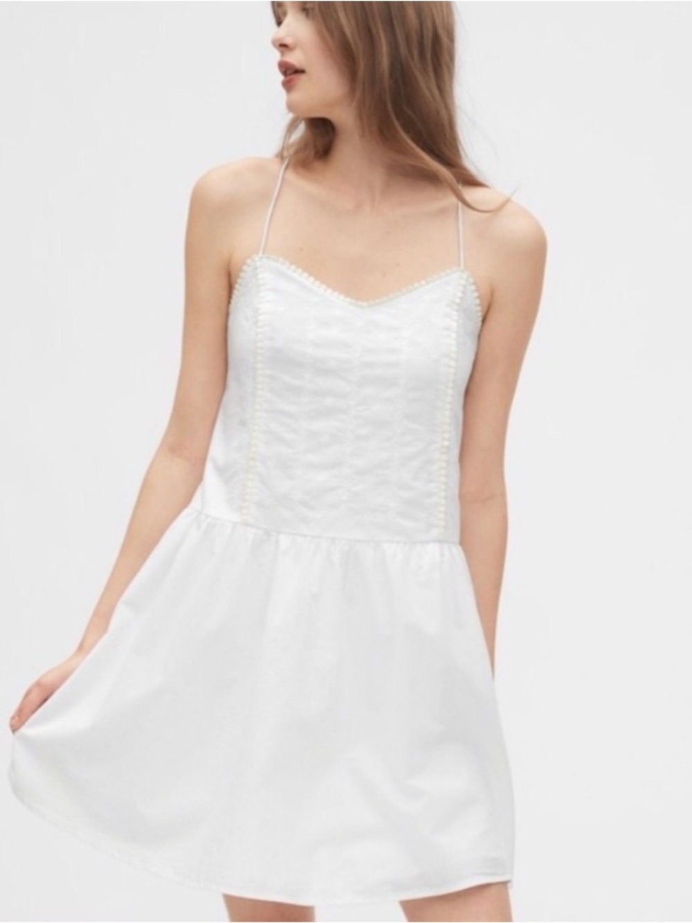 White Embroidered Bodice Sundress Size Large Gap